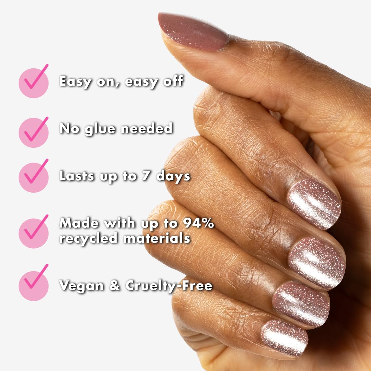 Olive & June 32-nail kit in 16 sizes ready for flexible nail shaping.