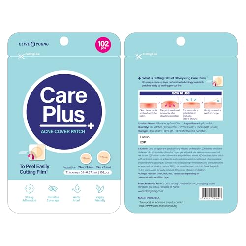 OLIVE YOUNG Care Plus Spot Patch, primer plano hidrocoloide, protege granitos con adherencia suave.