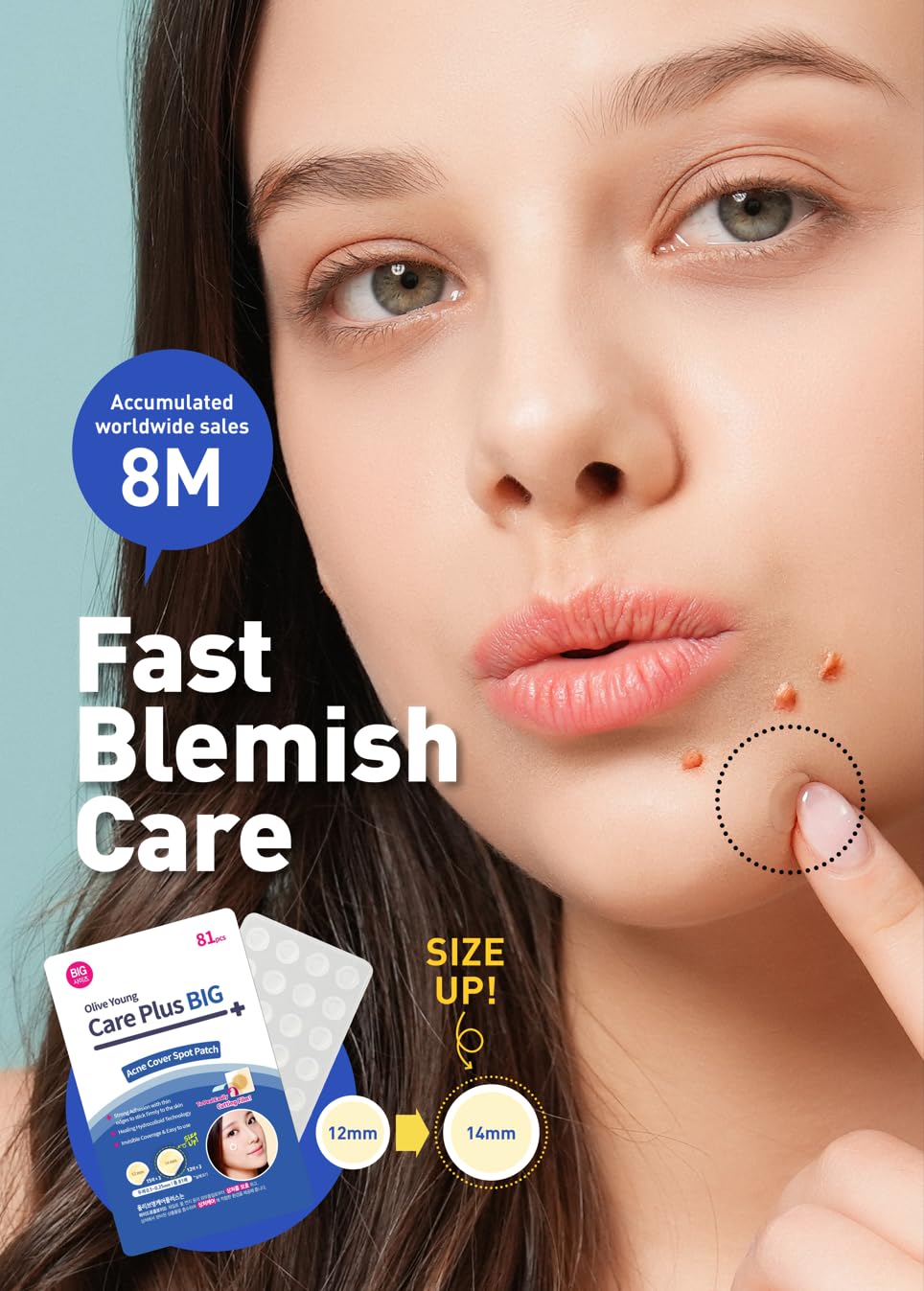 OLIVE YOUNG Care Plus Spot Patch Discreto y transpirable bajo maquillaje.