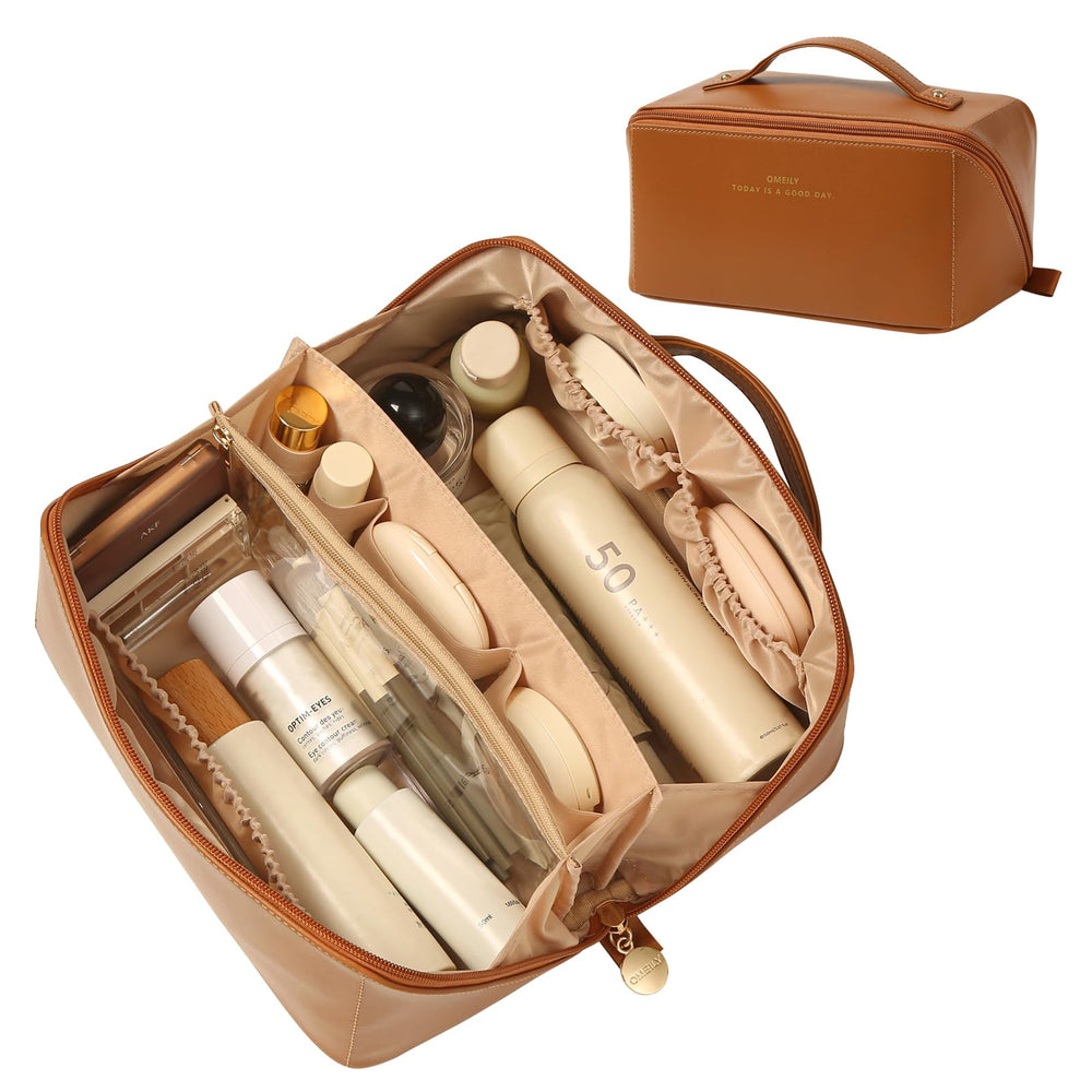 Omeily bolsa de maquillaje de viaje con gran capacidad para cosméticos y accesorios.