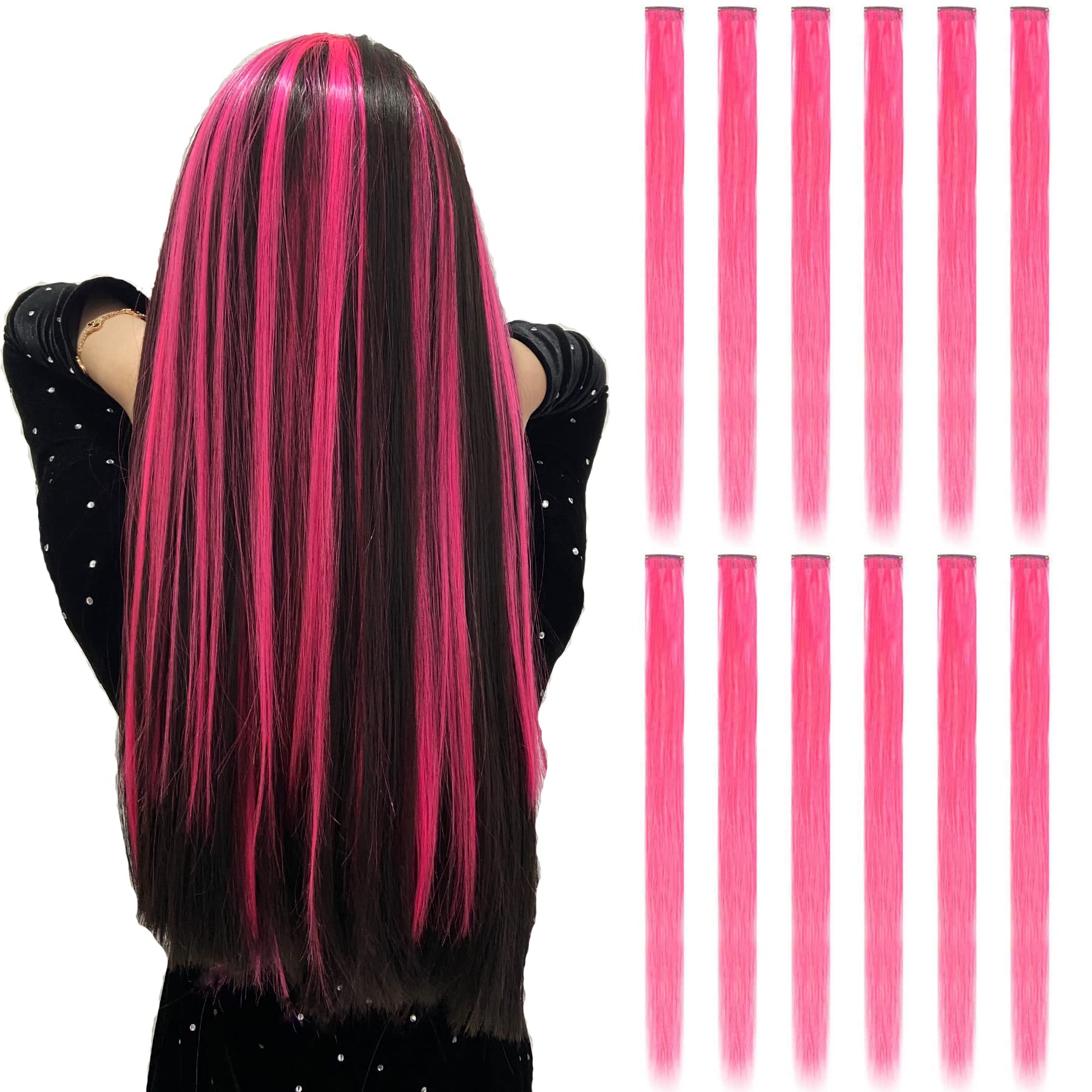 Extensiones Onas en arcoíris de 20 pulgadas con broches para looks llamativos.