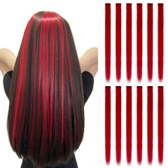 Extensiones Onas rojas rectas de 20 pulgadas, ideal para un look festivo.