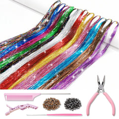 ONROCL kit tinsel pelo 12 colores 2400 hebras para peinados brillantes