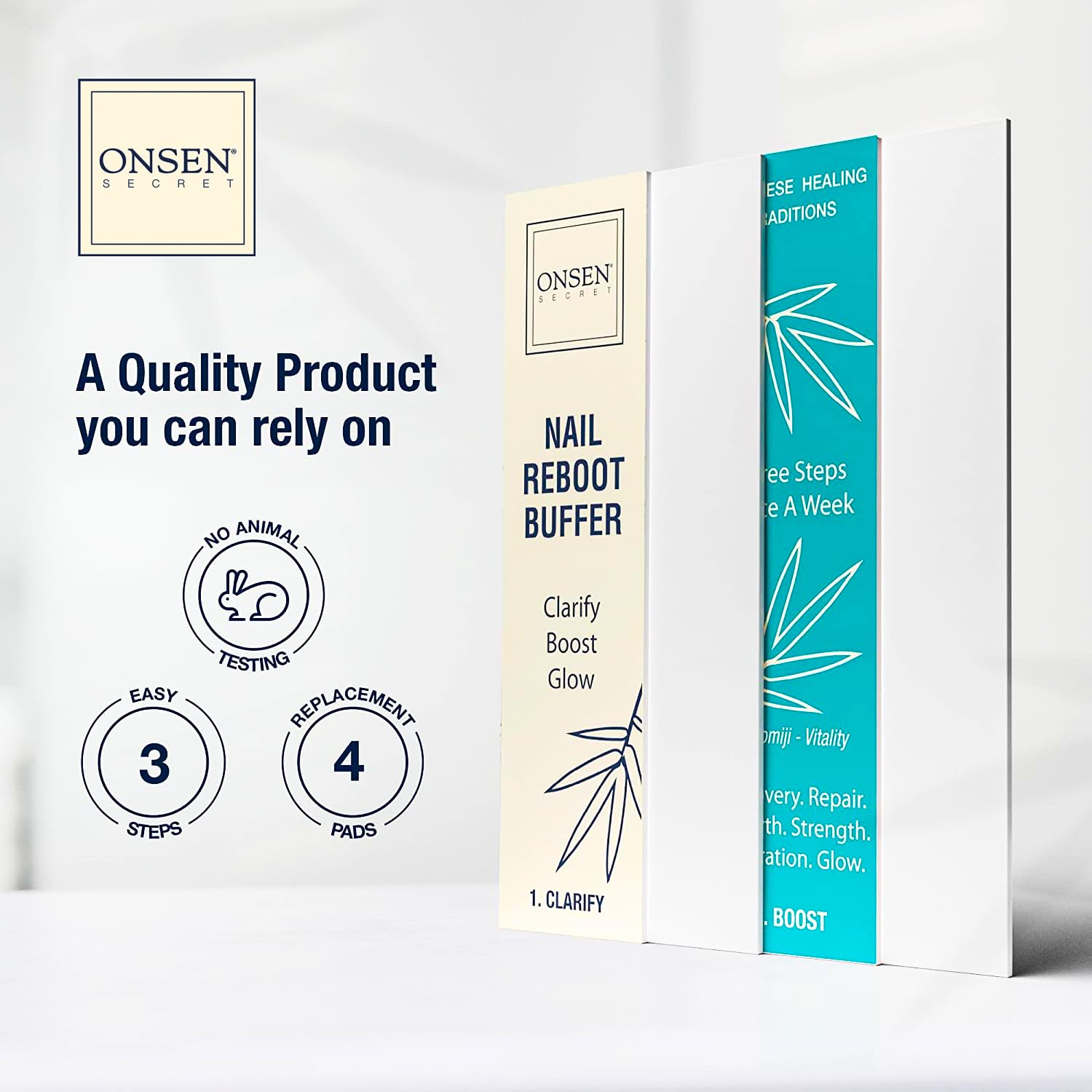 Onsen Secret brillo con tres modos para uñas brillantes.