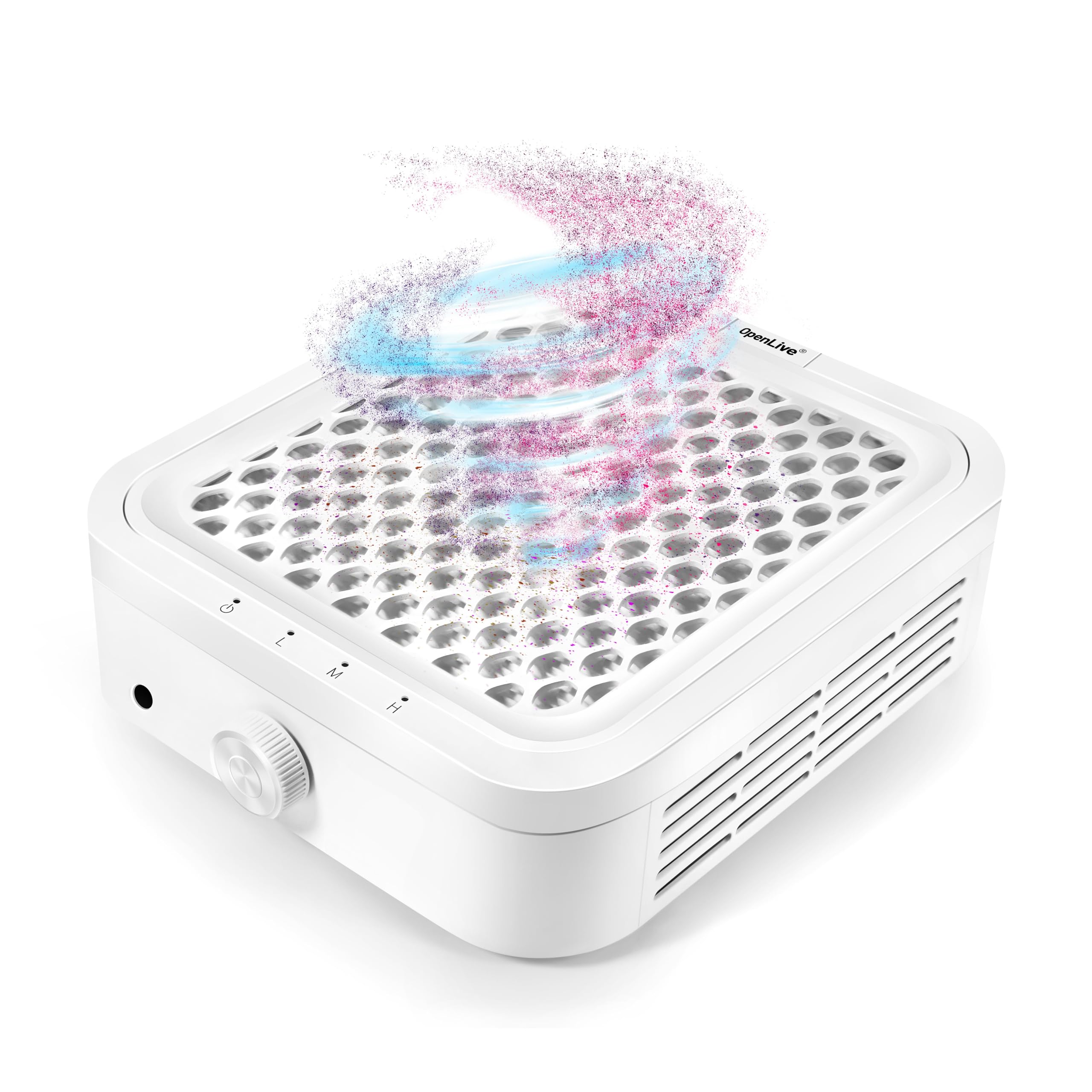 OpenLive Colectora polvo uñas 120W captura polvo durante limado para una zona de trabajo más limpia.