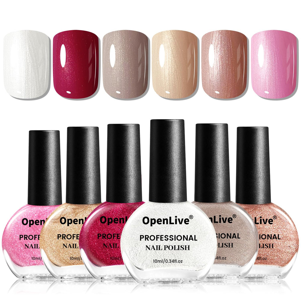 OpenLive esmalte glitter 6 colores: brillo intenso para uñas.