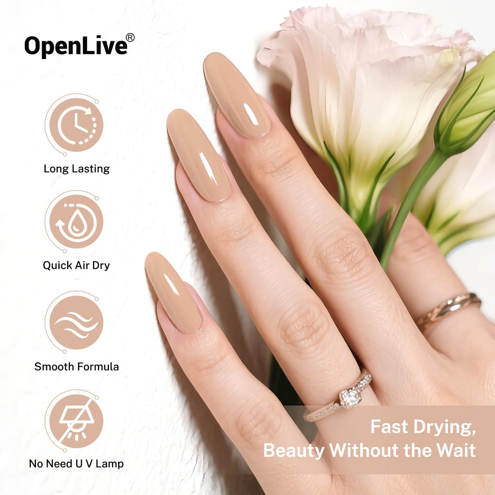 OpenLive Esmalte Nude Pink, secado al aire en minutos.