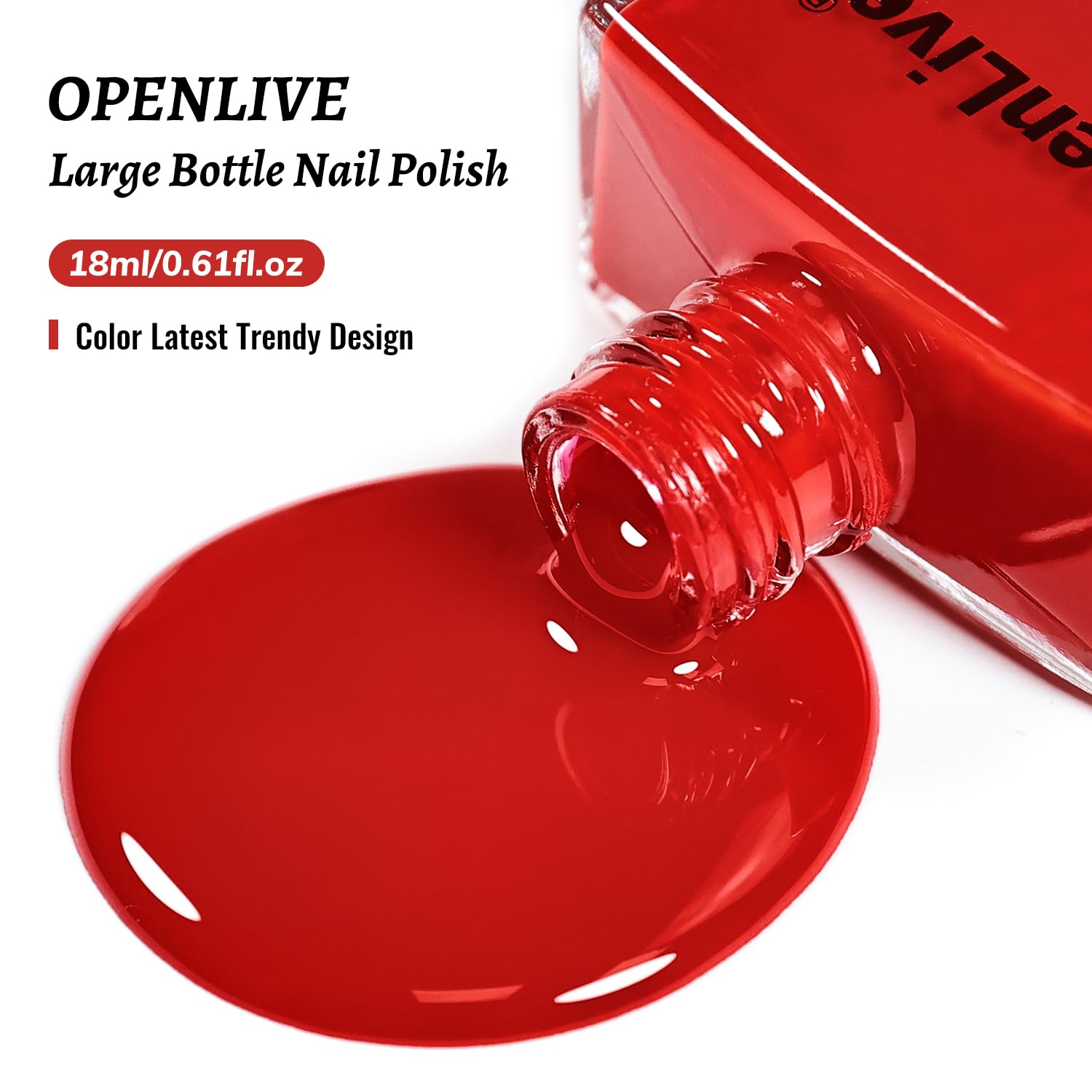 OpenLive esmalte rojo 18ml, uso práctico en casa para uñas radiantes.