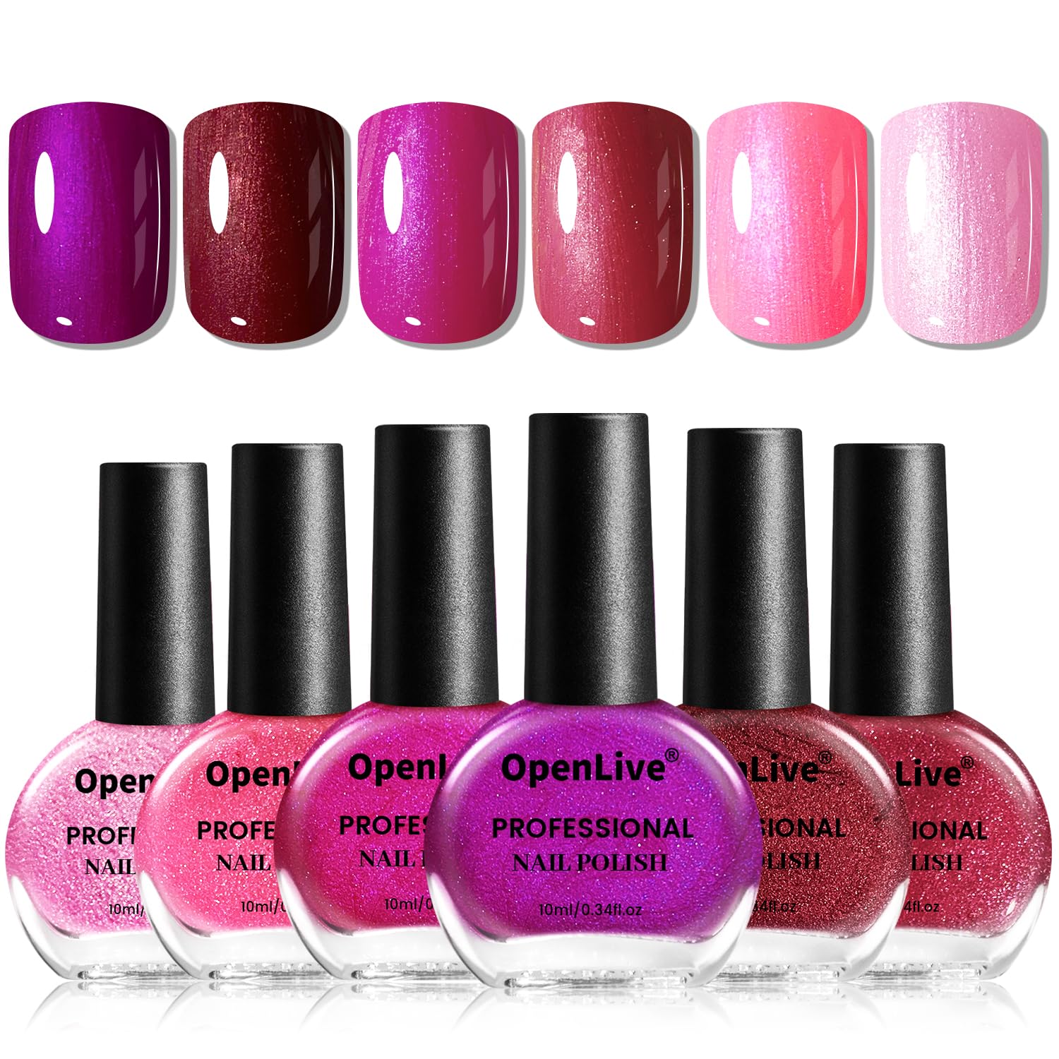 OpenLive: conjunto de esmaltes glitter de 6 colores para looks variados y duraderos.