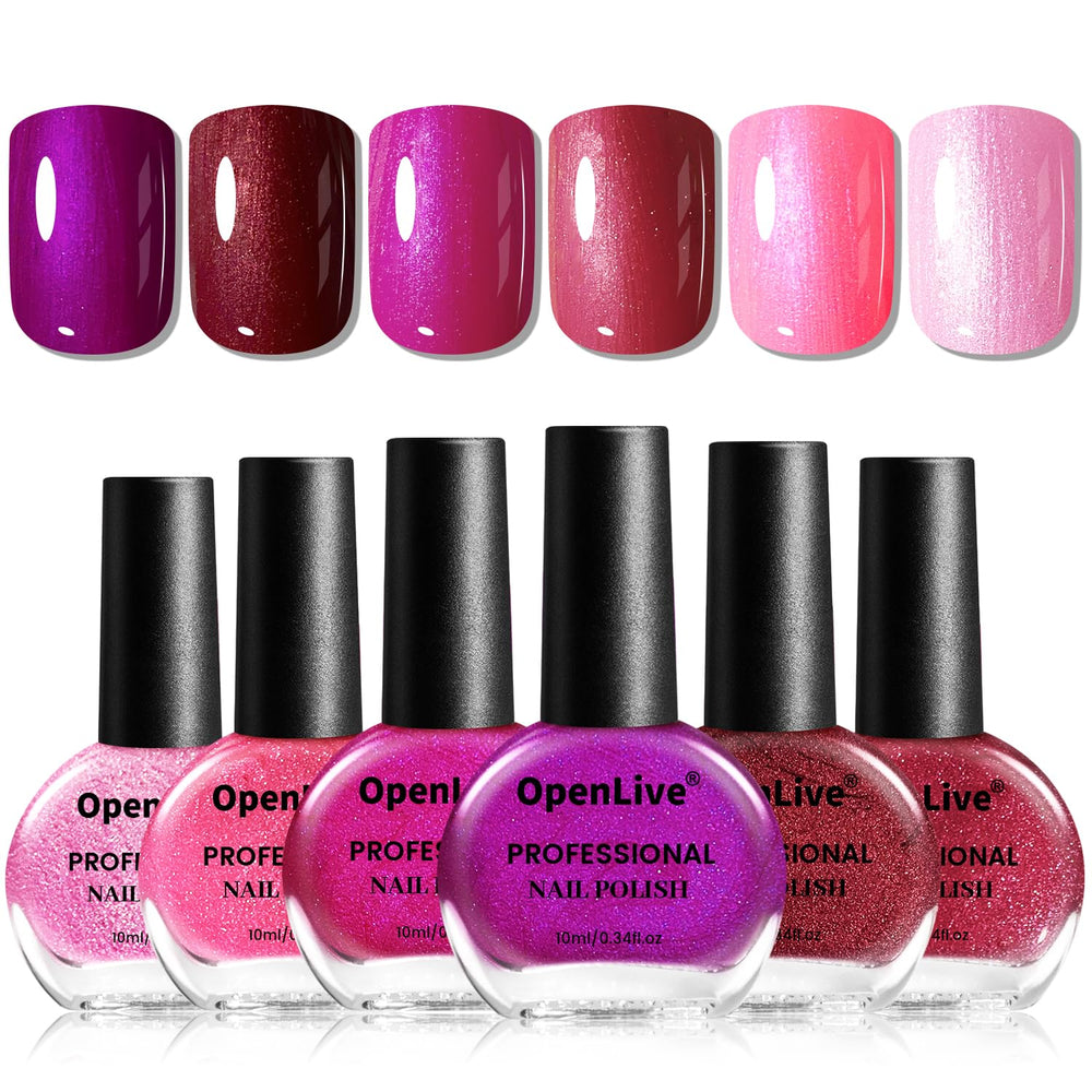 OpenLive: conjunto de esmaltes glitter de 6 colores para looks variados y duraderos.