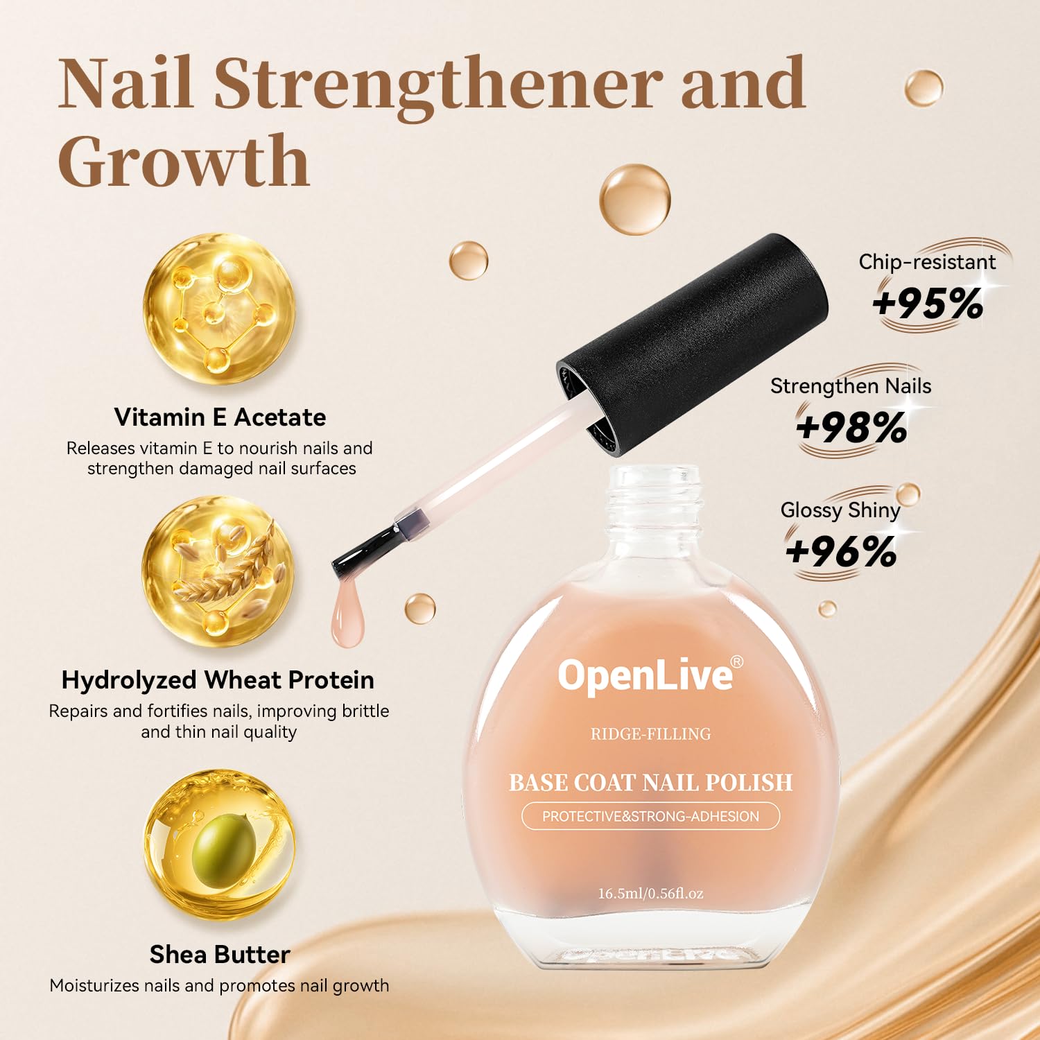Uñas con acabado transparente de OpenLive para un aspecto natural.