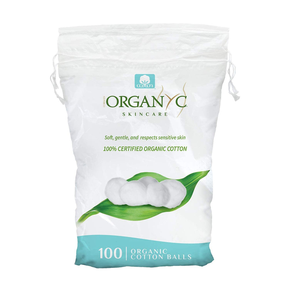 Organyc bolas de algodón orgánico para piel sensible, suaves y puras para uso diario.