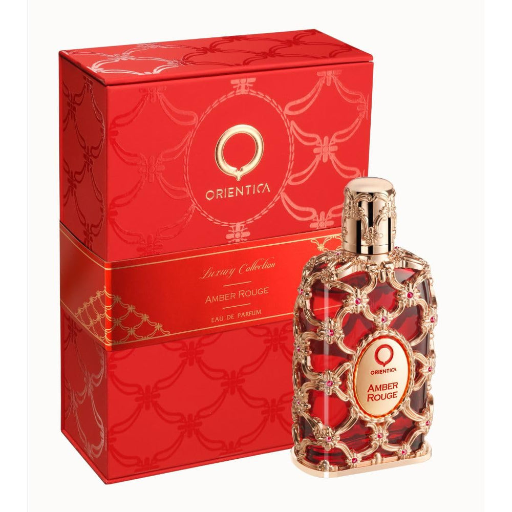 Orientica Amber Rouge, corazon azafran praline: aroma calido y moderno.