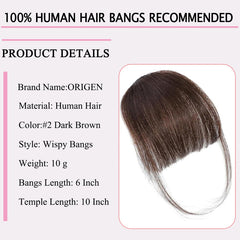 ORIGEN clip-in bangs frente estrecha: cobertura suave para el frente.