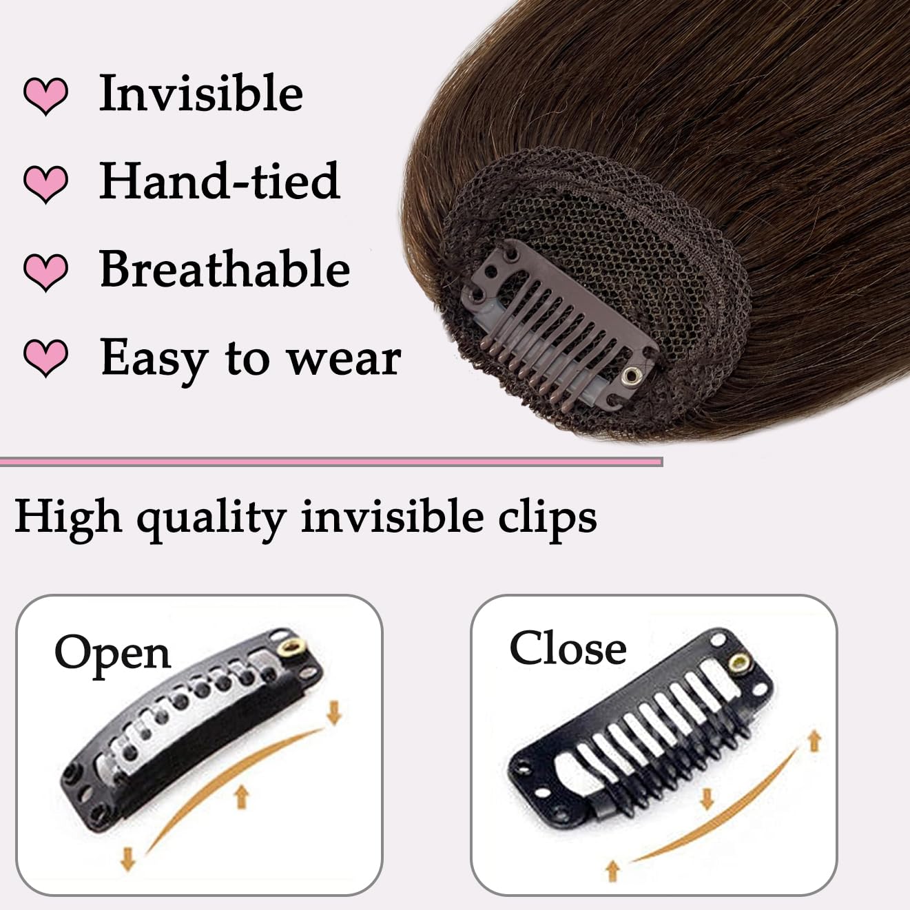 ORIGEN clip-in bangs región de las sienes delicada: efecto natural con volumen discreto.