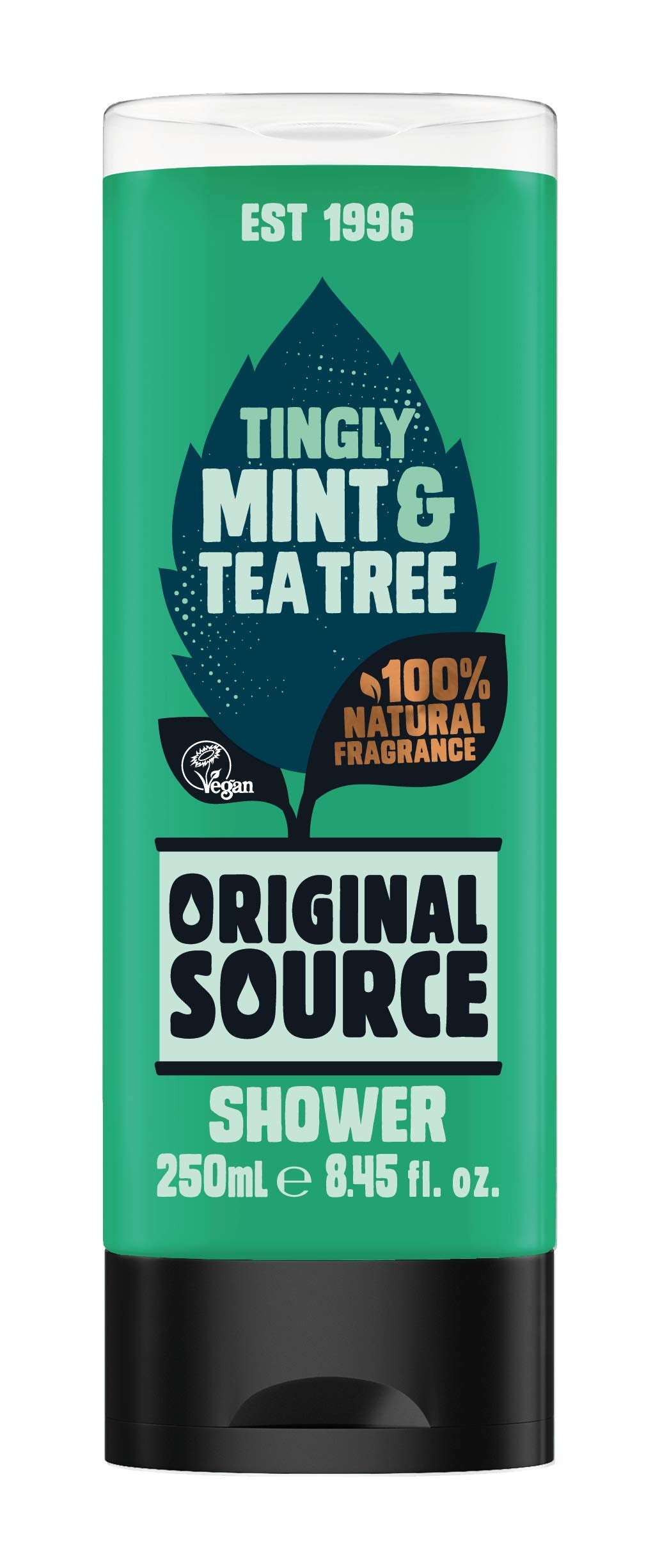 ORIGINAL SOURCE frente de la botella, aroma mentolado para despertar las mañanas.