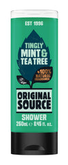 ORIGINAL SOURCE frente de la botella, aroma mentolado para despertar las mañanas.