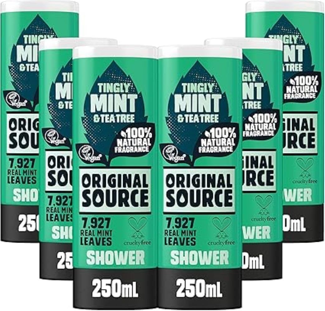 Original Source gel de ducha árbol de té y menta, botella inclinada, aroma vigorizante para la ducha
