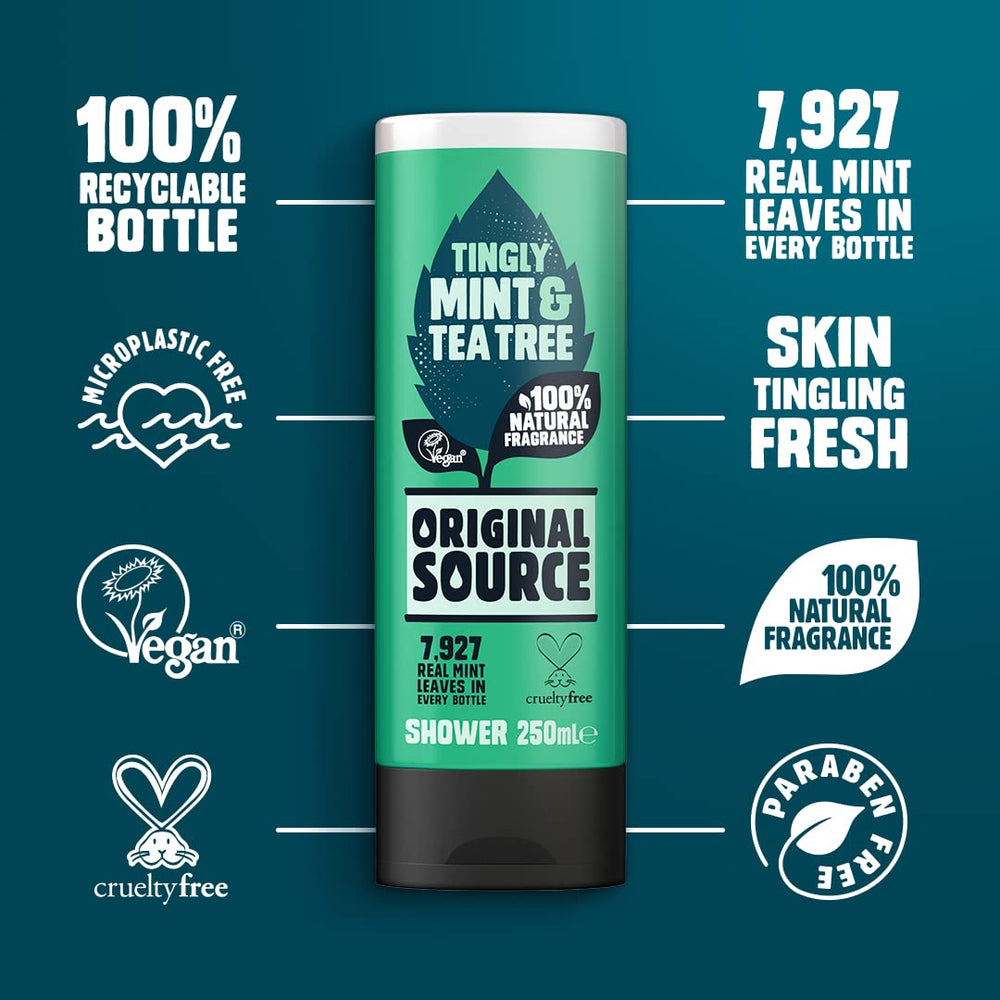 Original Source gel de ducha con árbol de té y menta, espuma cremosa para limpieza suave