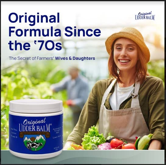 Original Udder Balm, enfoque en pies secos, combate la sequedad y suaviza la piel