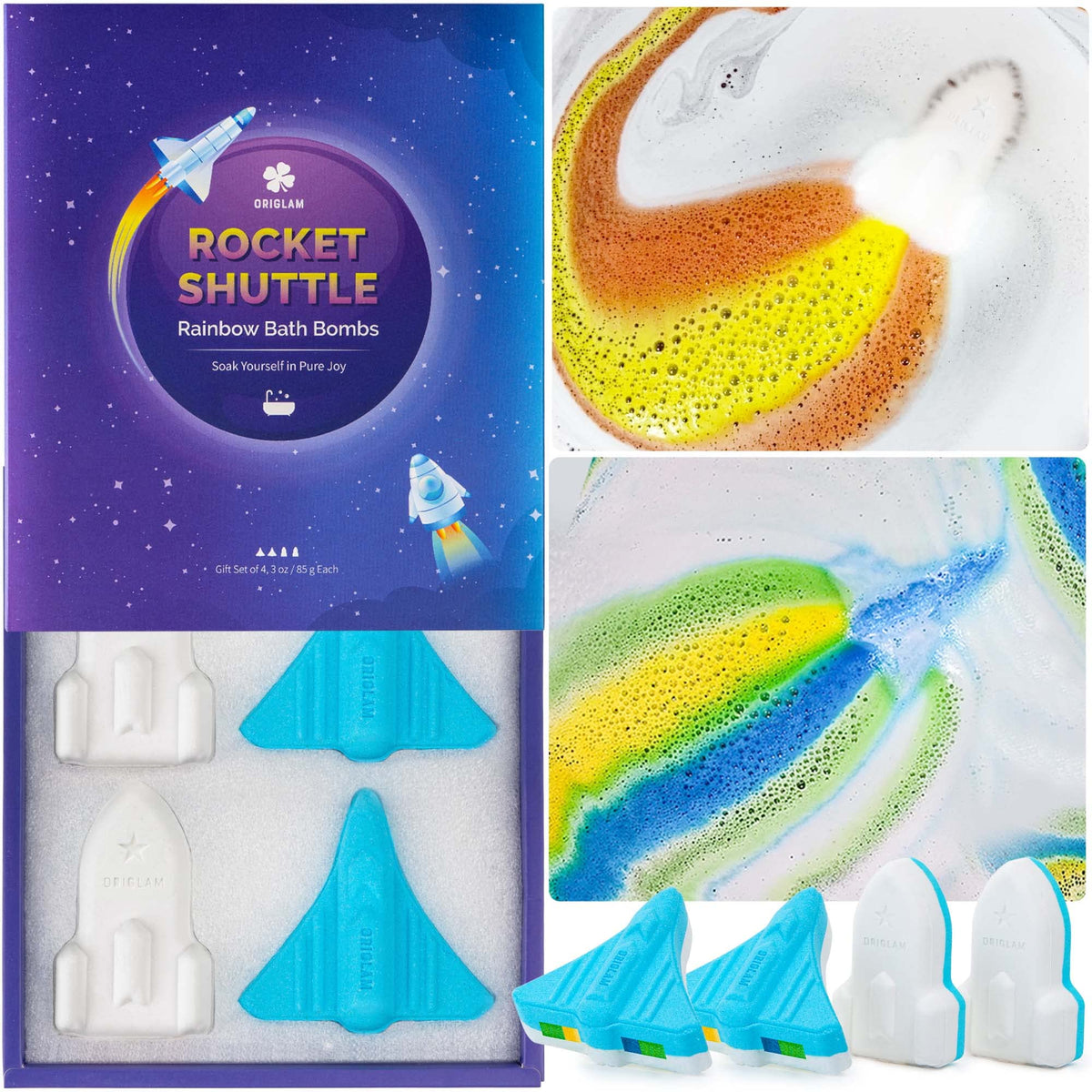 Origlam cohete de baño con burbujas para niños, diversión segura.