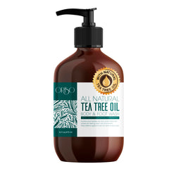 ORISO Tea Tree Oil Body Wash en botella, limpieza suave para piel sensible.
