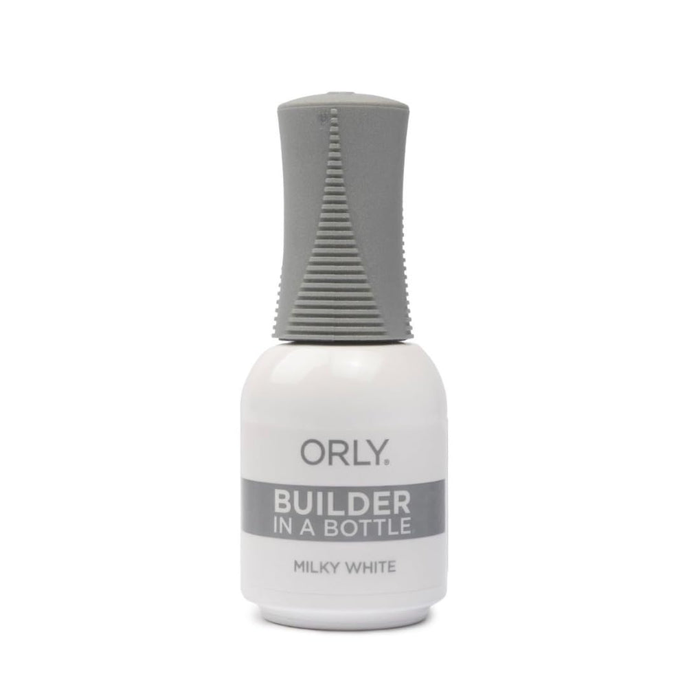 Orly GELFX Builder in a Bottle Milky White bottle close-up for self-leveling gel extensions.