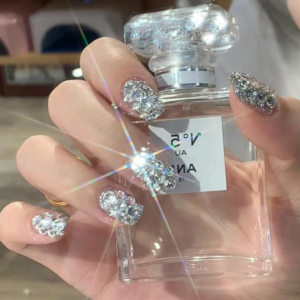 OSTTMA uñas cortas con cristales: brillo elegante para uso diario