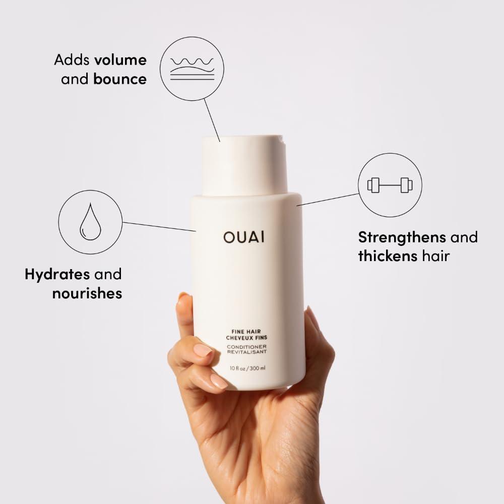OUAI Champú Fino ofrece volumen visible para cabello fino y liso.