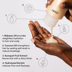 OUAI Medium Conditioner vertiendo, acondiciona y suaviza cabello medio.