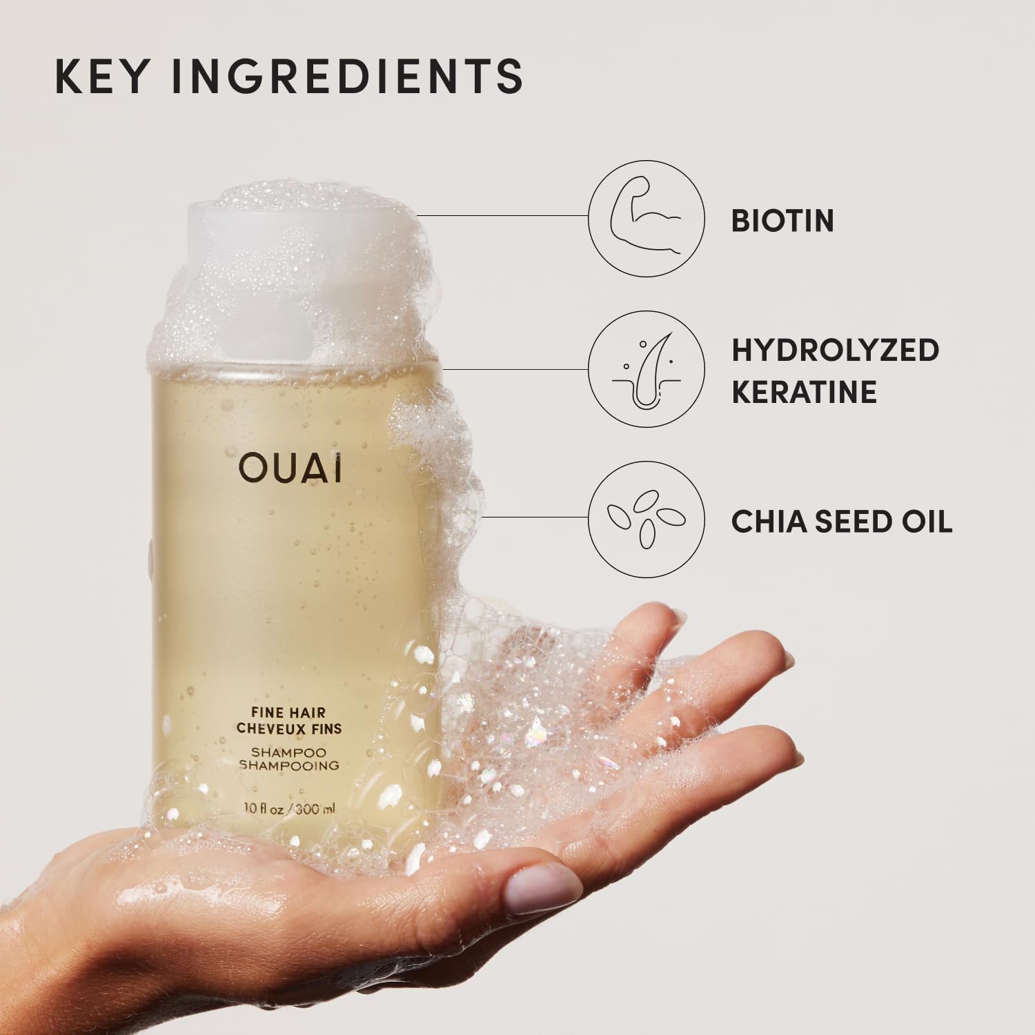 OUAI shampoo fino - cabello delgado sin peso con volumen duradero.