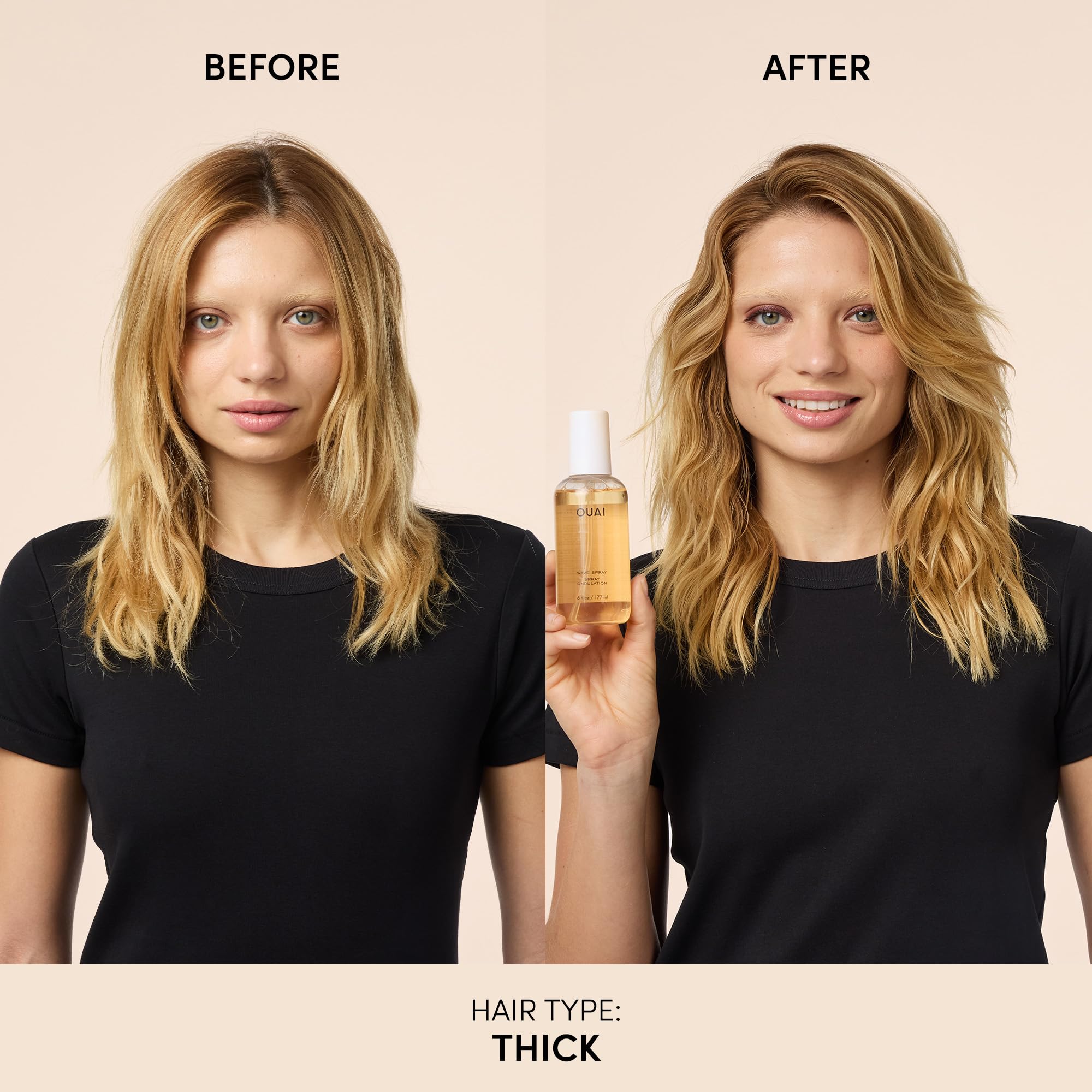 Utilisation sur cheveux secs pour créer de la texture avec OUAI Wave Spray