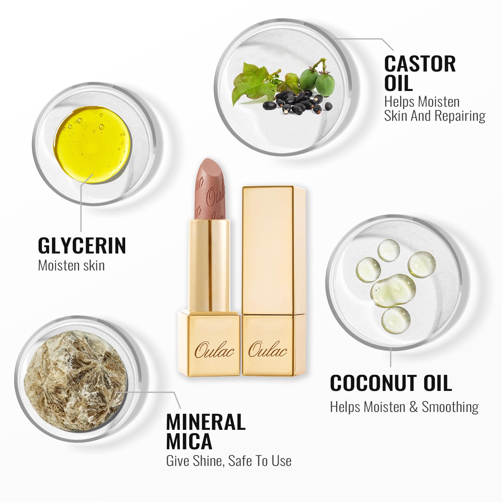 Oulac Barra de Labios con aceite de coco y ricino para hidratacion duradera
