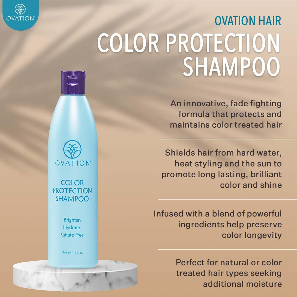 Ovation Color Protection Champú, aceites de aguacate y argán nutren el cabello.