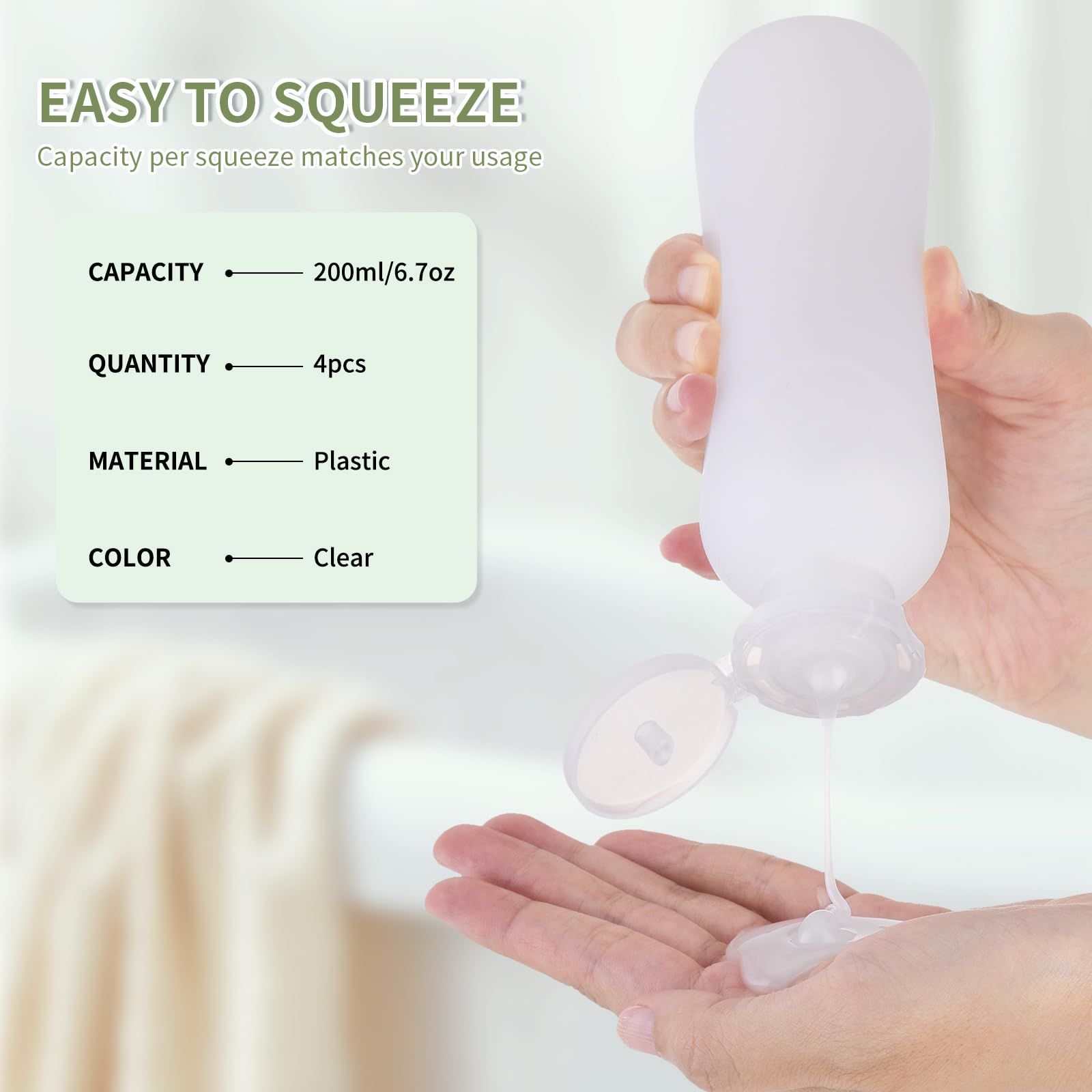 Envases plásticos transparentes Owlyee de 200 ml, cuatro unidades ligeras para viajar.