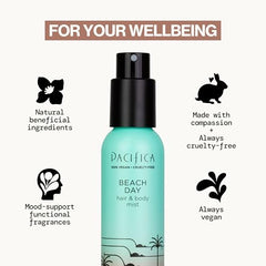Pacifica bruma para cabello y cuerpo, aroma delicado para uso diario