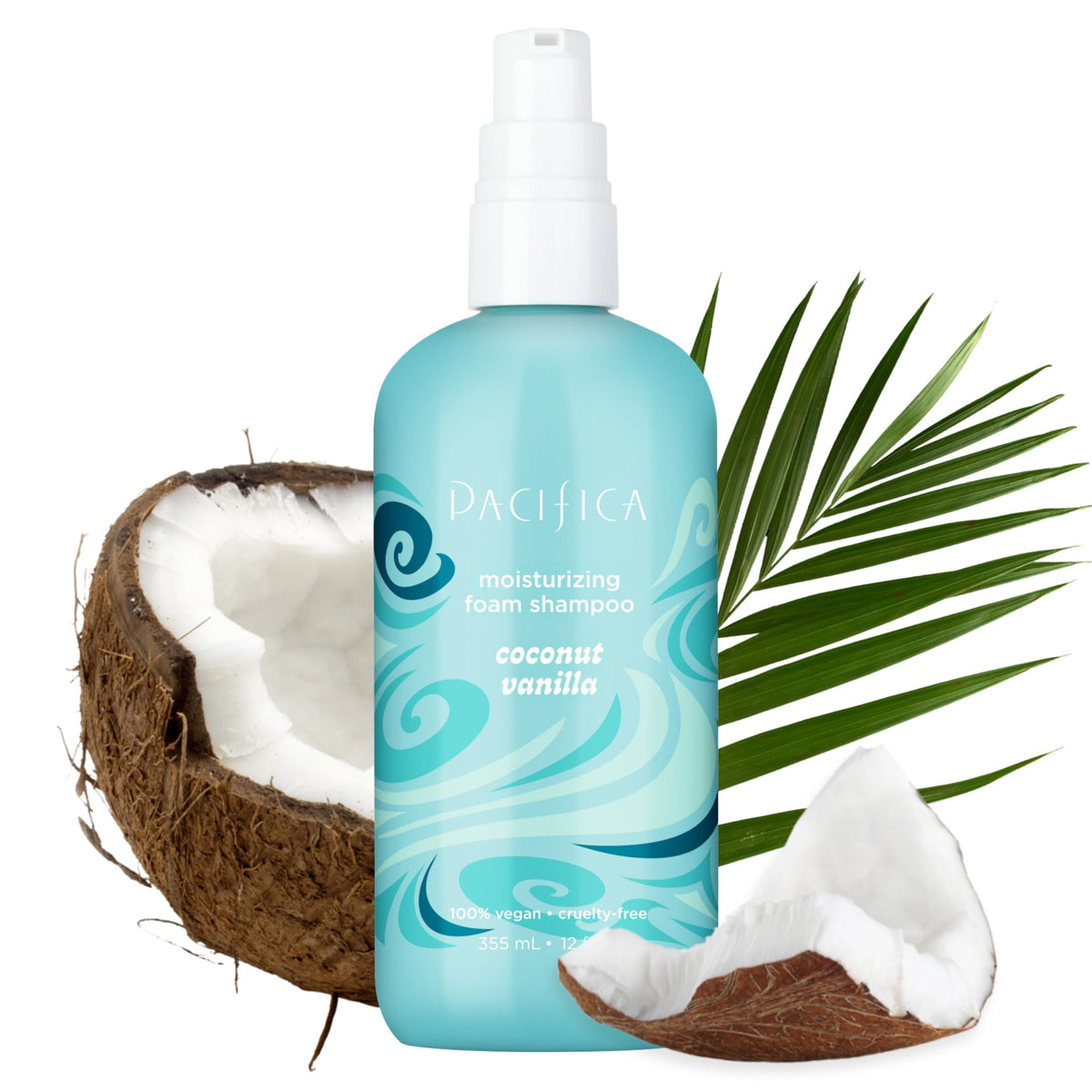 Pacifica coco-vainilla champú espuma, botella; hidratación ligera para cabello seco