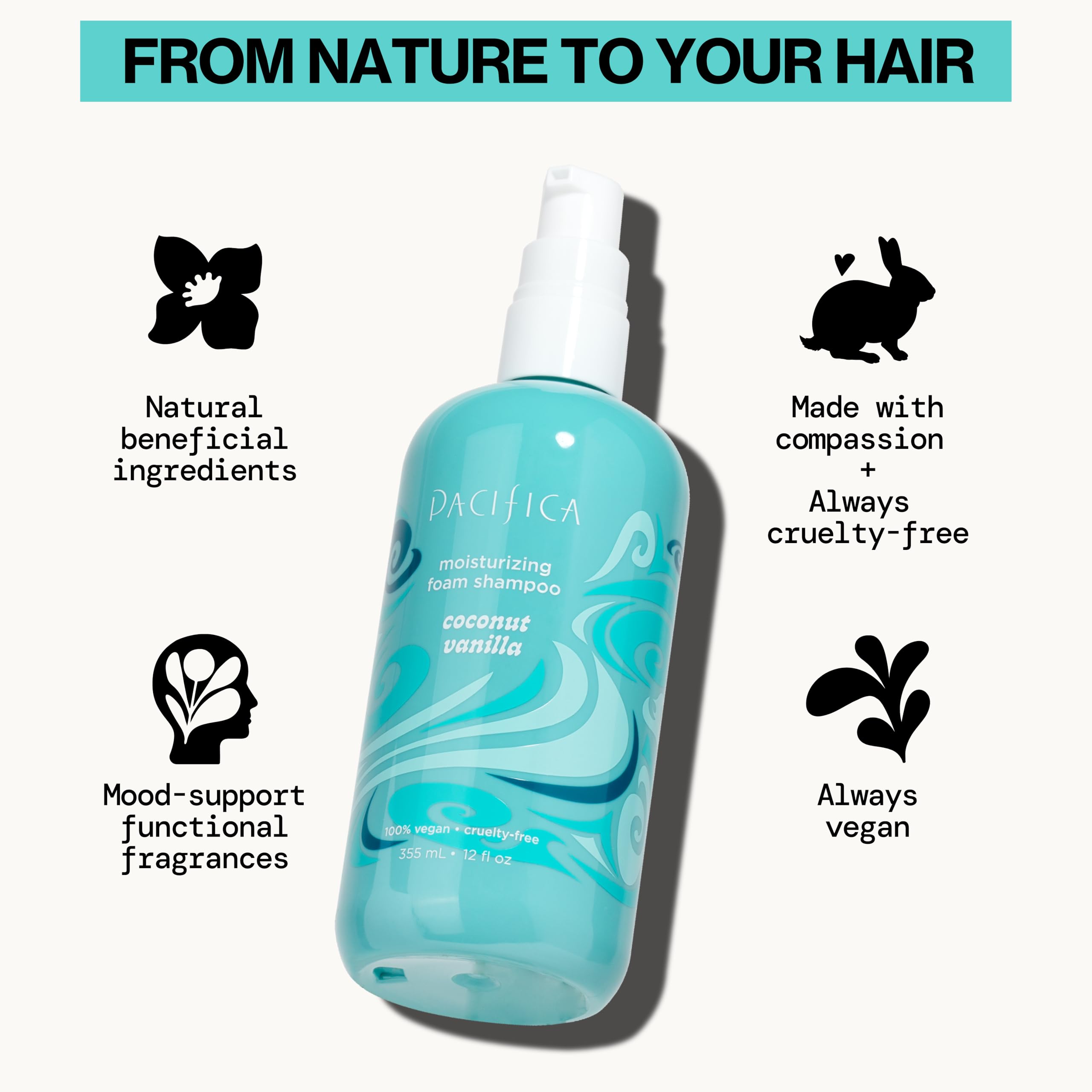 Pacifica coco-vainilla limpieza suave; cabello ligero y limpio