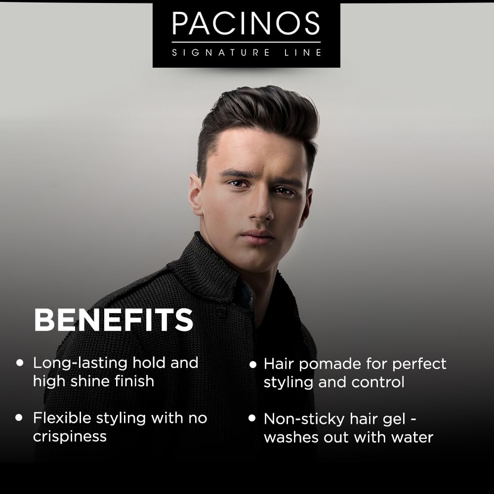 Hands applying Pacinos SLEEK pomade for a smooth, flexible hold.