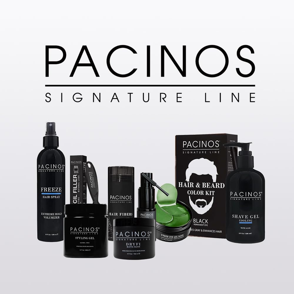 Jar of Pacinos SLEEK pomade and a comb highlight barber-grade formula.