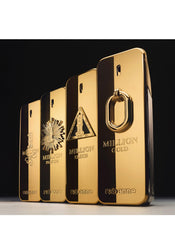 Paco Rabanne 1 Million: caja dorada, un empaque que transmite lujo.