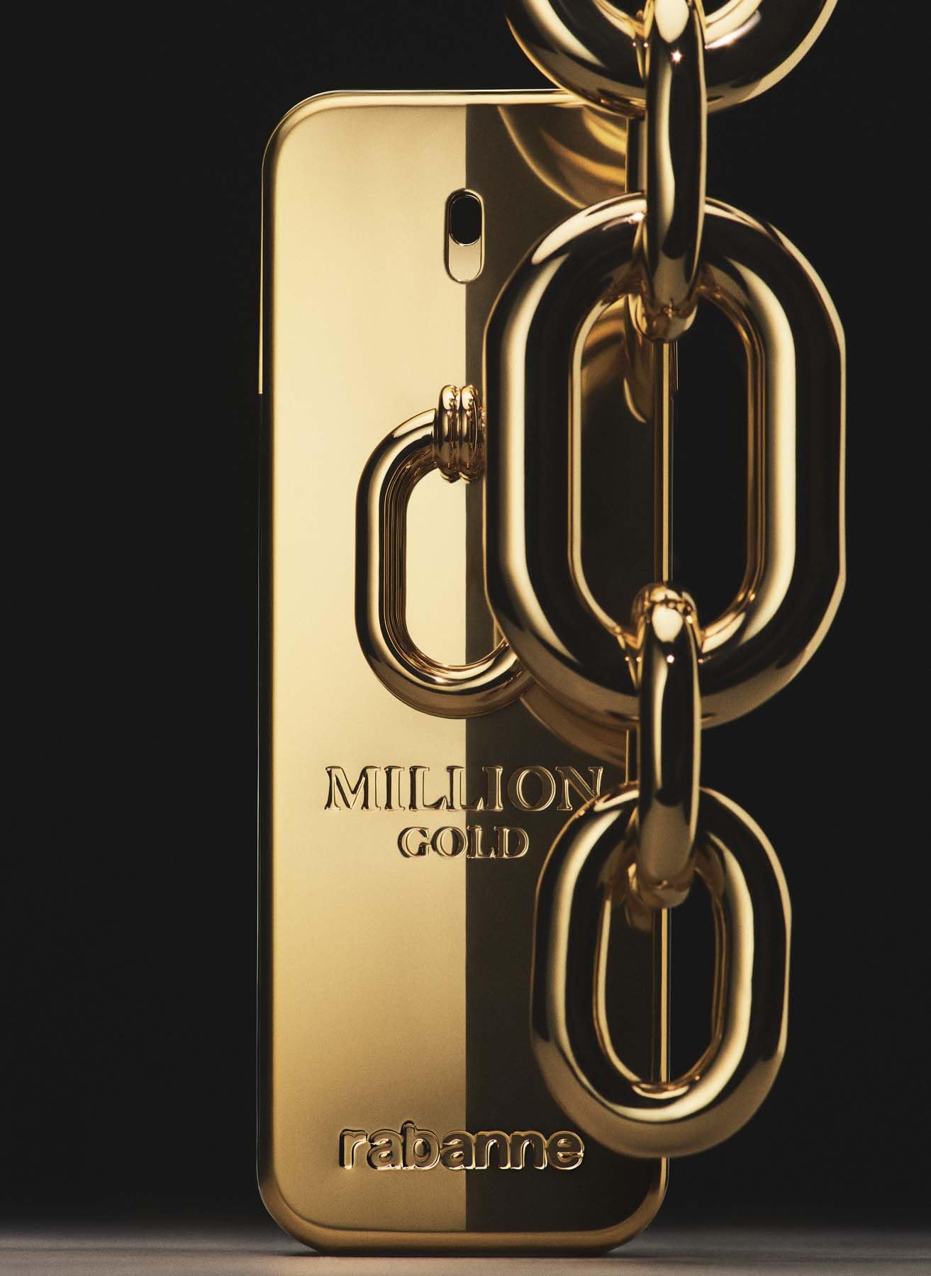 Etiqueta y logotipo de Paco Rabanne Million Gold Intense, firma de lujo.