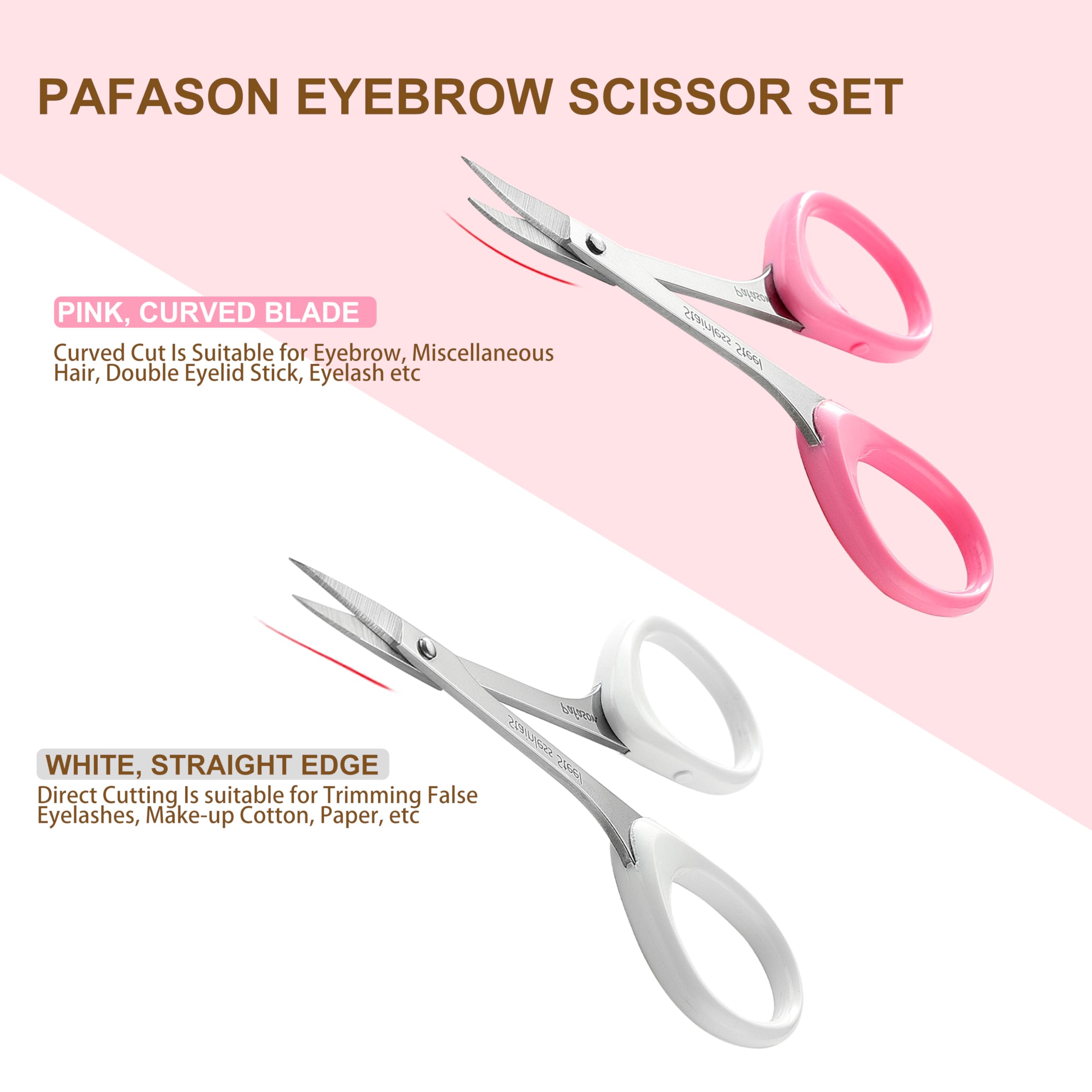 Tijeras Pafason para cejas con punta recta para líneas limpias.