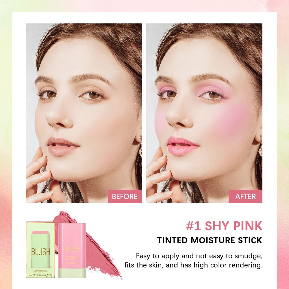 Paminify Blush Stick tono rosa suave para look natural.