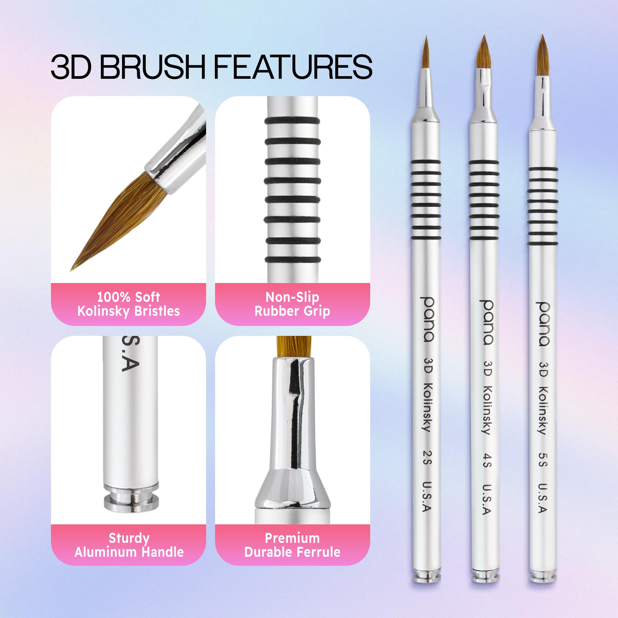 PANA brocha arte 3D florales para diseños detallados en uñas.