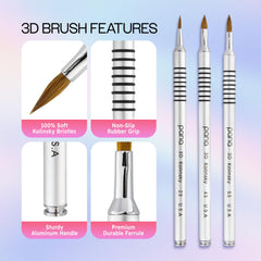 PANA brocha arte 3D florales para diseños detallados en uñas.