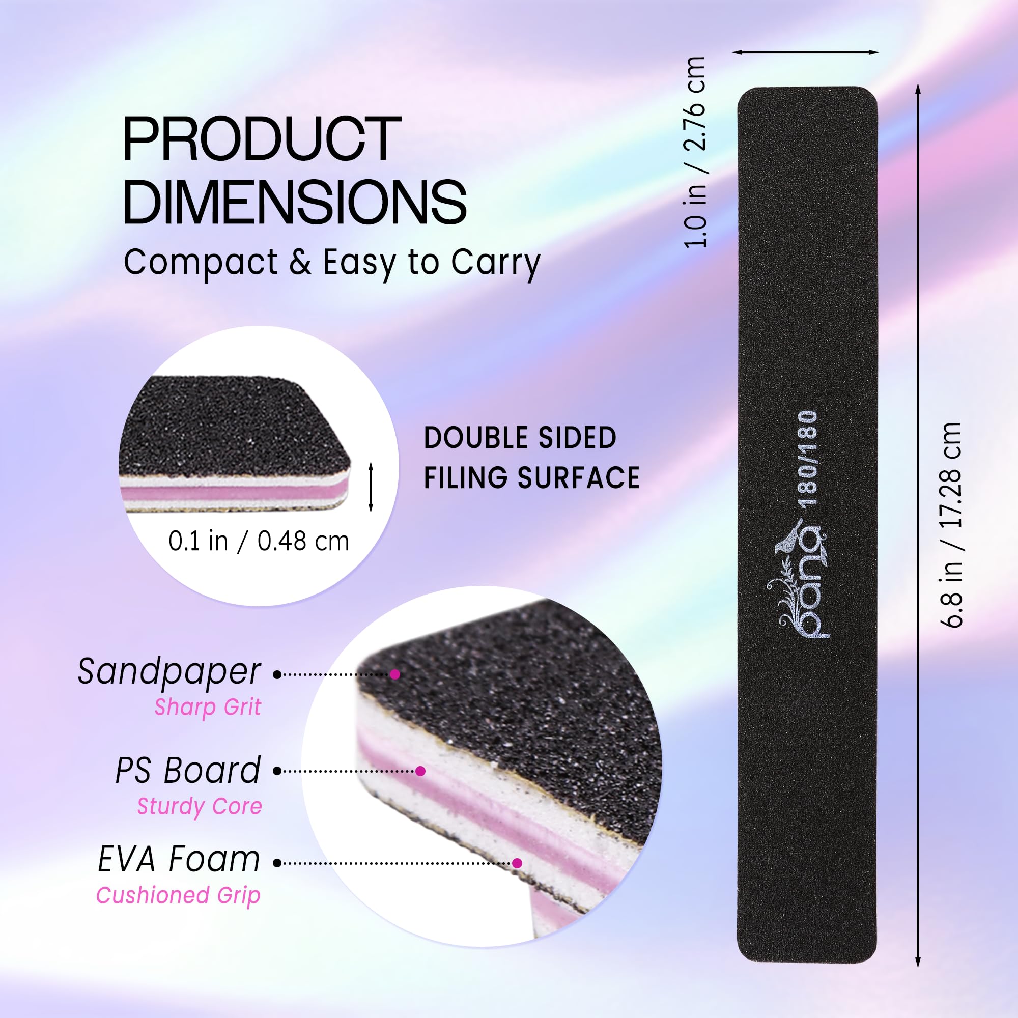 PANA lima doble cara jumbo negra, perfil superior, ideal para acortar uñas.