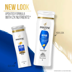 Pantene 2 en 1 cabello con brillo saludable tras lavado.