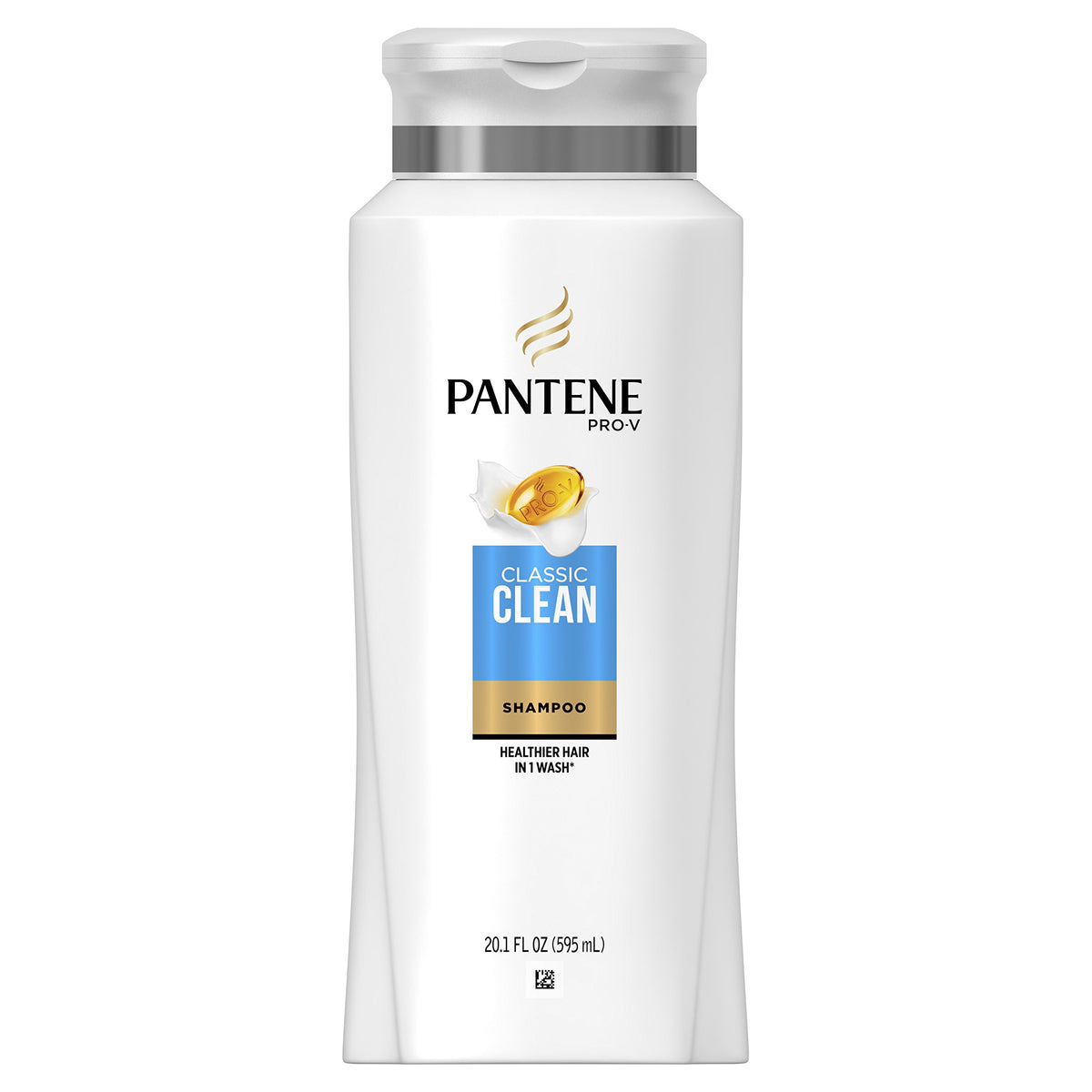 Pantene Pro-V Classic Clean, botella visible, promueve cabello limpio y suave.