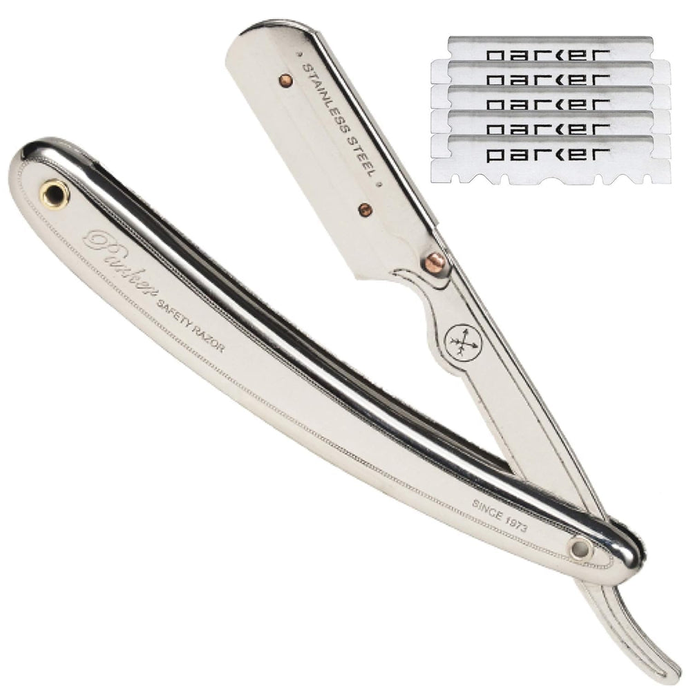 Parker SR1 navaja recta con cuerpo de acero inoxidable para afeitado profesional